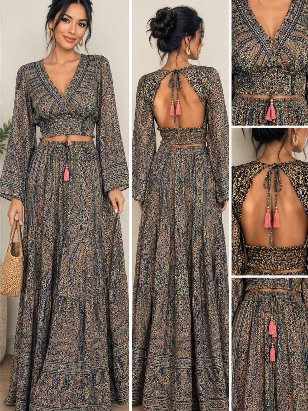 Rhea Paisley Tie-Back Boho Maxi Dress